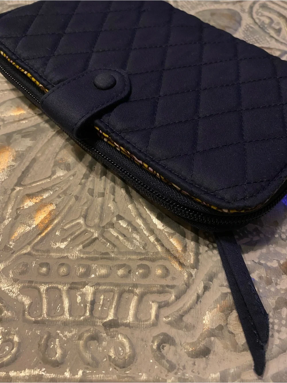 Vera Bradley Large Tab Wallet in Peacoat - Navy Blue Quilted Like New